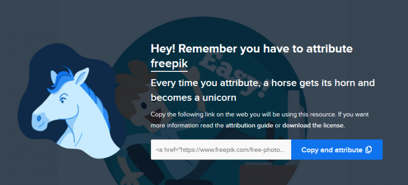 כתוב כאן: Hey! Remember you have to attribute freepik. Every time you attribute, youmake a designer happy. וליד זה יש תמונה של סוס