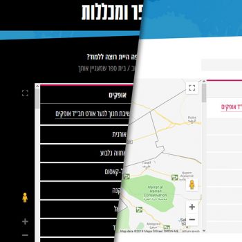 בצד ימין רואים את הרשימה והמפה כרגיל; בצד שמאל רואים שכאשר נבחר רקע שחור, אפשר אמנם לראות את הרשימה (מפני שהיא הופכת להיות טקסט לבן על רקע שחור), אבל את המפה לא רואים בכלל ובמקומה יש פשוט שטח שחור